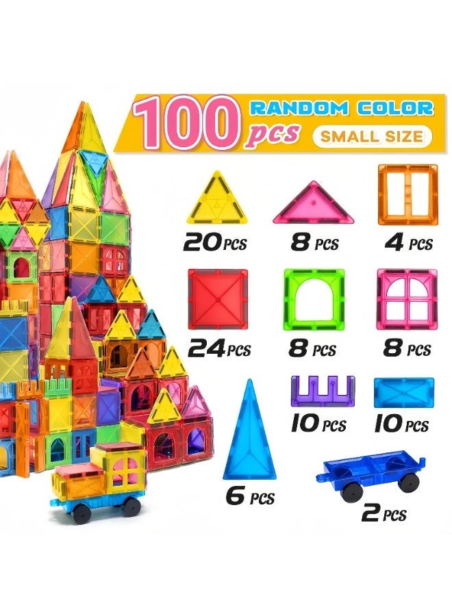 100 PCS Magnetic Tiles Building Blocks with 2 Cars, Stronger 3D Magnet Building Tiles Set Toys for Kids Ages 3 4 5 6 7 8 9, Magnet Building Set Gift for Boys Girls Educational Birthday Gifts - Image 5